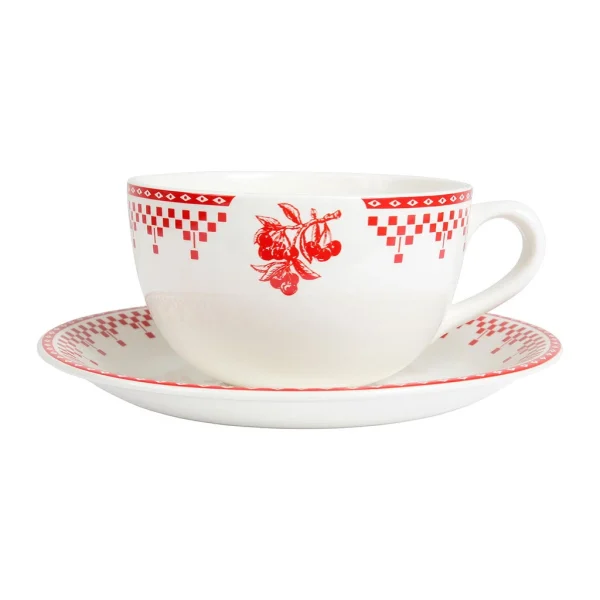 Comptoir De Famille Tasse Et Sous-tasse En Faïence Damier Rouge – Campagne qualité d’originales 1