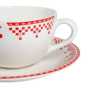 Comptoir De Famille Tasse Et Sous-tasse En Faïence Damier Rouge – Campagne qualité d’originales 12