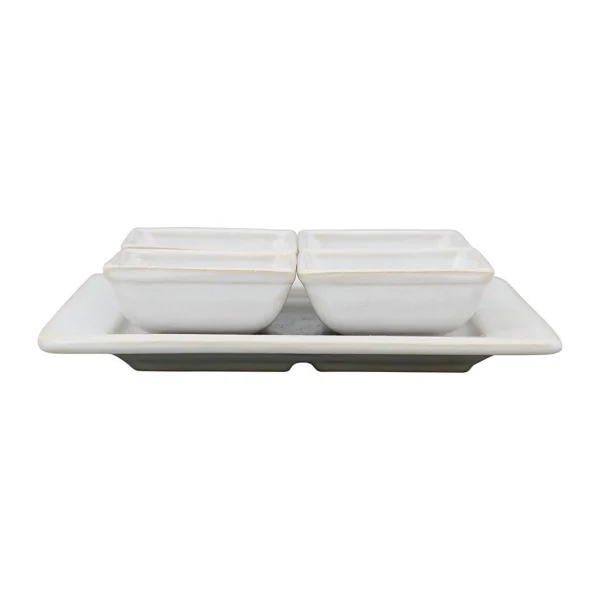 magasins pas chers Côté Table Lot De 4 Coupelles Avec Plat En Grès Réactif Blanc – Flore 1