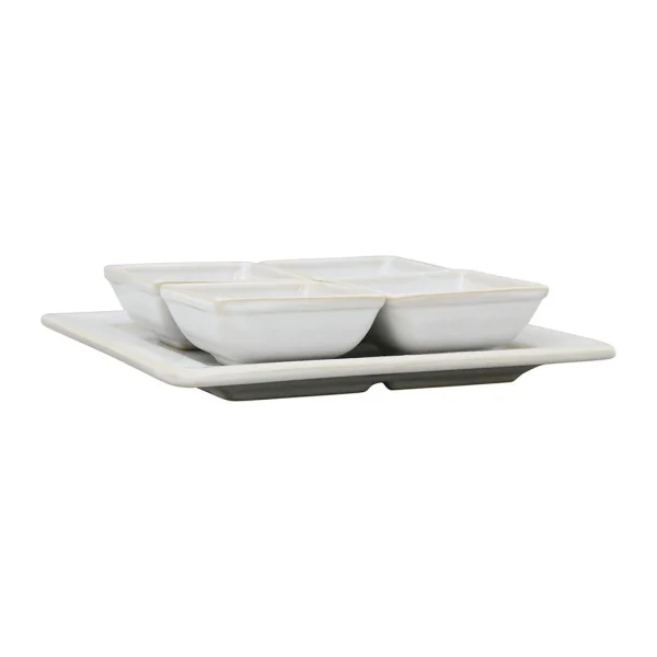 magasins pas chers Côté Table Lot De 4 Coupelles Avec Plat En Grès Réactif Blanc – Flore 4