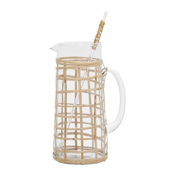 Côté Table Pichet Avec Agitateur Grenade 1.4l En Rotin Naturel Et Verre en vente 1