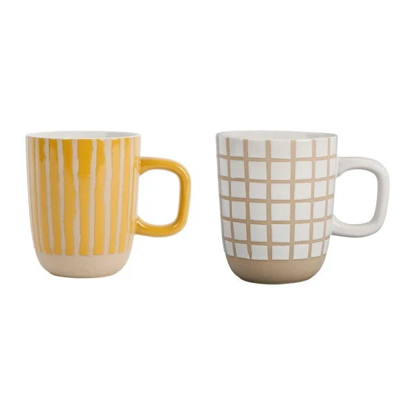 france SEMA DESIGN Lot De 2 Mugs En Grès Jaune Et Blanc – Courba 1