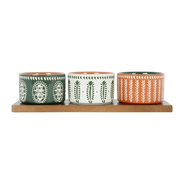 qualité supérieure SEMA DESIGN Lot De 3 Coupelles En Grès Et Plateau Terracotta, Vert Et Blanc – Romance Vegetal 1