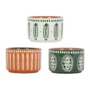 qualité supérieure SEMA DESIGN Lot De 3 Coupelles En Grès Et Plateau Terracotta, Vert Et Blanc – Romance Vegetal 12