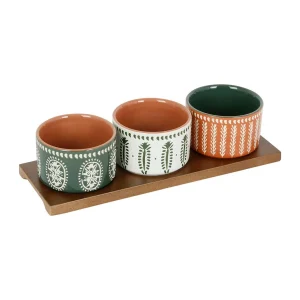 qualité supérieure SEMA DESIGN Lot De 3 Coupelles En Grès Et Plateau Terracotta, Vert Et Blanc – Romance Vegetal 14