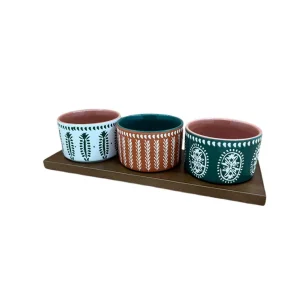 qualité supérieure SEMA DESIGN Lot De 3 Coupelles En Grès Et Plateau Terracotta, Vert Et Blanc – Romance Vegetal 10