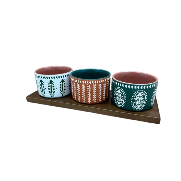 qualité supérieure SEMA DESIGN Lot De 3 Coupelles En Grès Et Plateau Terracotta, Vert Et Blanc – Romance Vegetal 3