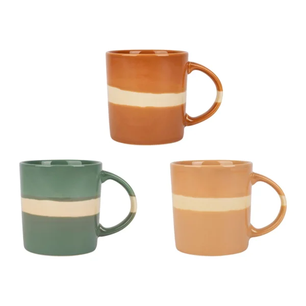 Top ventes SEMA DESIGN Mugs X3 Terracotta, émeraude Et Corail 37.5cl En Porcelaine – Sweet Leaves 1