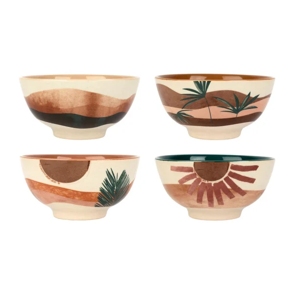 dernière tendance SEMA DESIGN Bols X4 Terracotta Et Vert 30cl En Porcelaine – Sweet Leaves 1