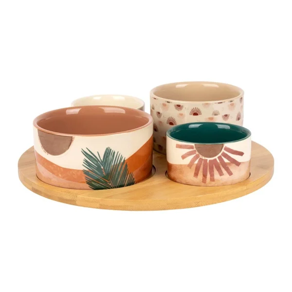 SEMA DESIGN Coupelles X4 En Porcelaine Et Plateau En Bambou – Sweet Leaves Paiement sécurisé 1