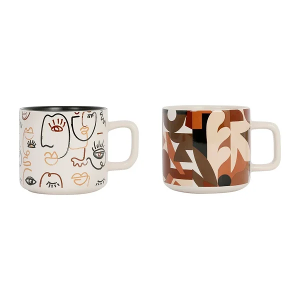 SEMA DESIGN Tasses à Thé X2 Visage Beige Et Brun 37.5cl En Grès – Terre Brulée en vente 1