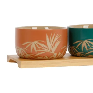 SEMA DESIGN Coupelles X3 Feuilles En Grès Et Plateau En Bois émeraude, Terracotta Et Corail – Sweet Leaves boutiqued pas cher 12